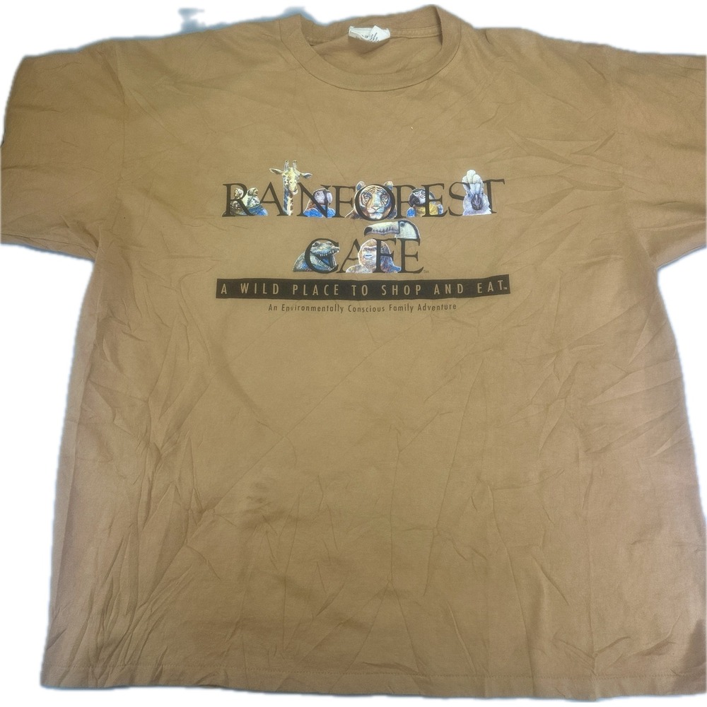 Vintage 90s‎ Rainforest Cafe Graphic Tee XL Tan Single Stitch A Wild Place USA
